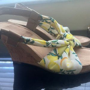 Aerosoles Lemon Print Cork Wedges
